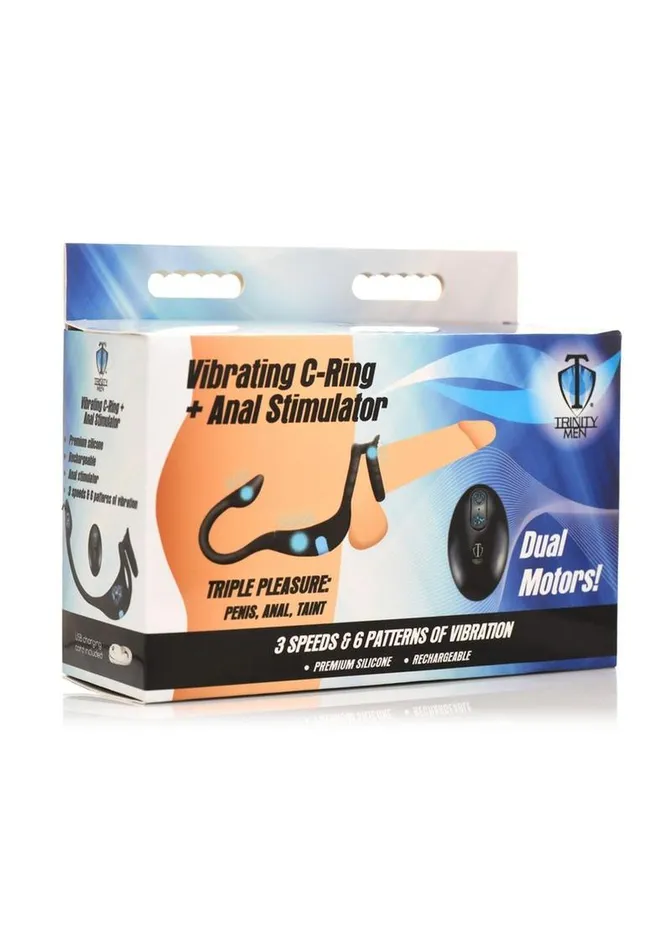 Male Sex Toys Trinity Men Vibrating Rechargeable Silicone Cock Ring and Anal Stimulator Trinity Men