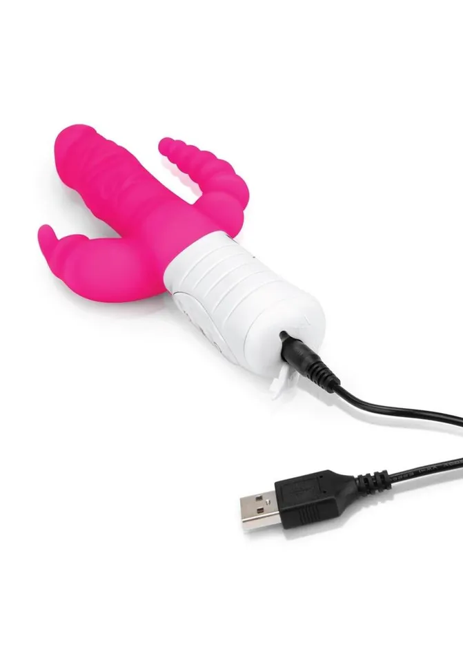 Rabbit Essentials Silicone Rechargeable Slim Realistic Double Penetration Rabbit Vibrator Rabbit Essentials Female Sex Toys