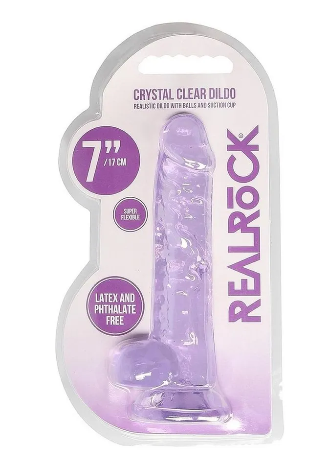 Real Rock Female Sex Toys Realrock Crystal Clear Dildo with Balls