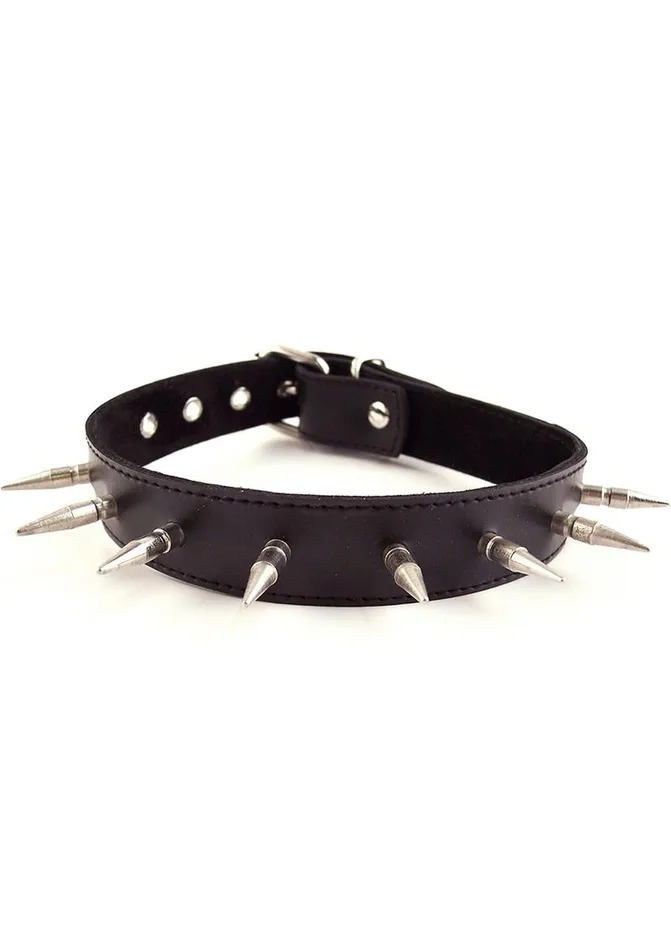 Rouge Adjustable Leather Spiked Collar Rouge Male Sex Toys