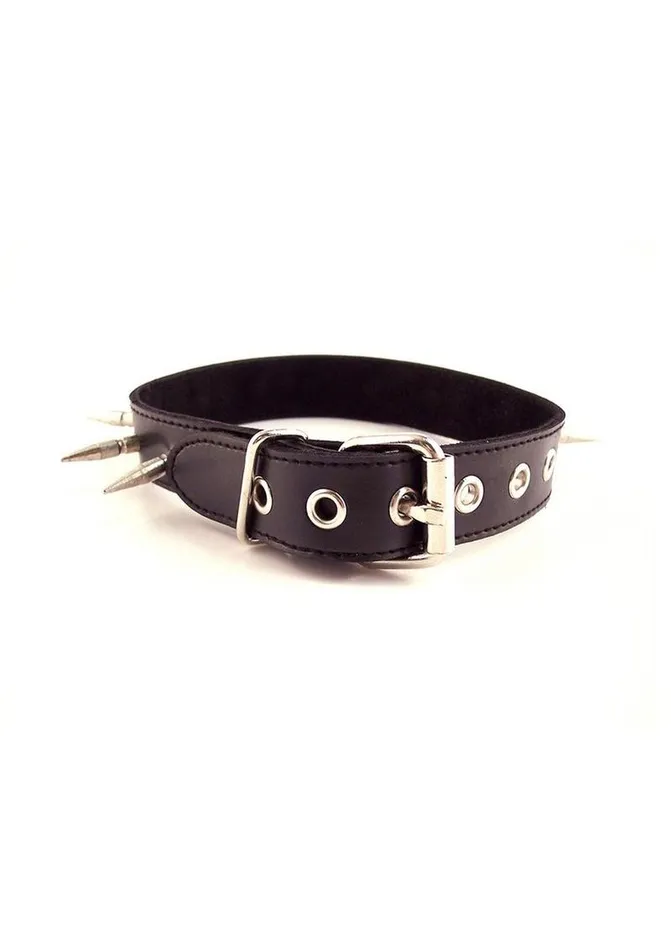 Rouge Adjustable Leather Spiked Collar Rouge Male Sex Toys