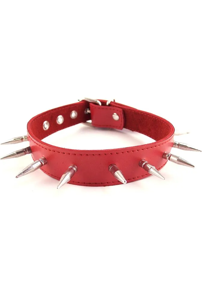 Rouge Adjustable Leather Spiked Collar Rouge Male Sex Toys