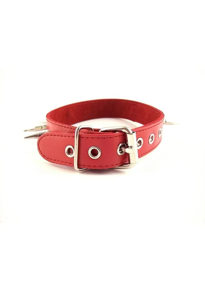 Rouge Adjustable Leather Spiked Collar Rouge Male Sex Toys