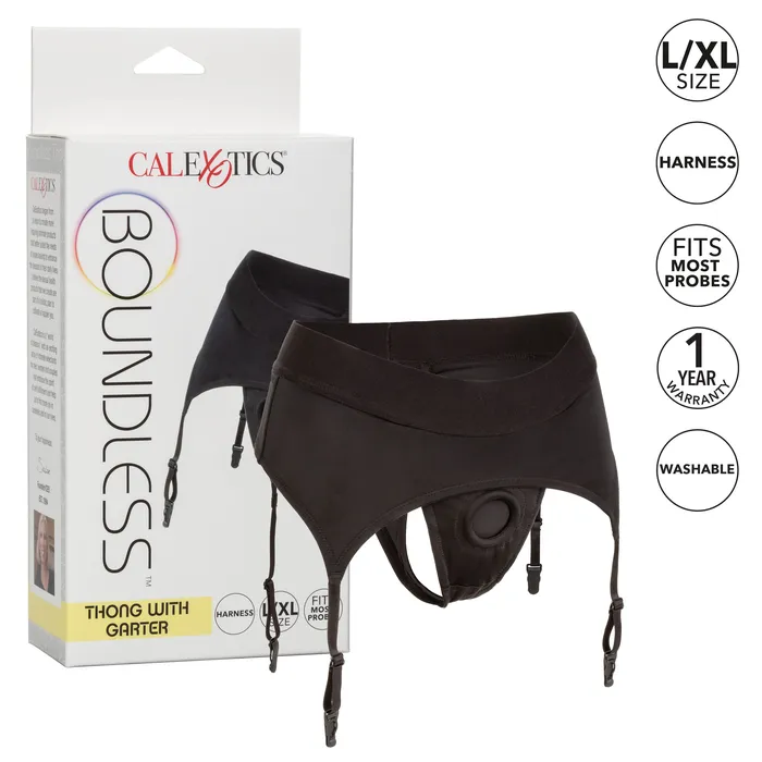 CalExotics Boundless Thong With Garter Lxl Black Male Sex Toys