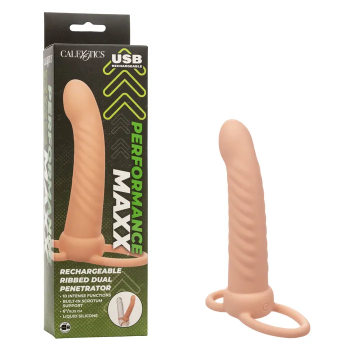 Female Sex Toys Performance Maxx Rechargeable Ribbed Dual Penetrator Ivory CalExotics Female Sex Toys Performance Maxx Rechargeable Ribbed Dual Penetrator Ivory CalExotics