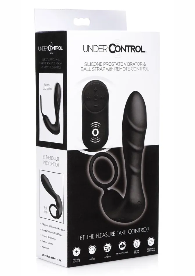 Female Sex Toys Under Control Under Control Rechargeable Silicone Prostate Vibrator and Cock Strap with Remote Control