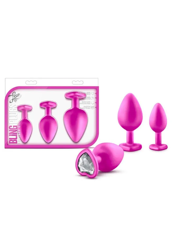 Luxe Anal Luxe Bling Plugs Silicone Training Kit with White Gems 3 Size Kit