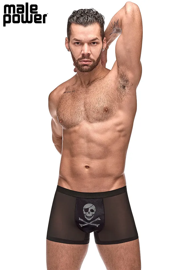 Male Power Anal Private Screening Skull Pouch Short Black
