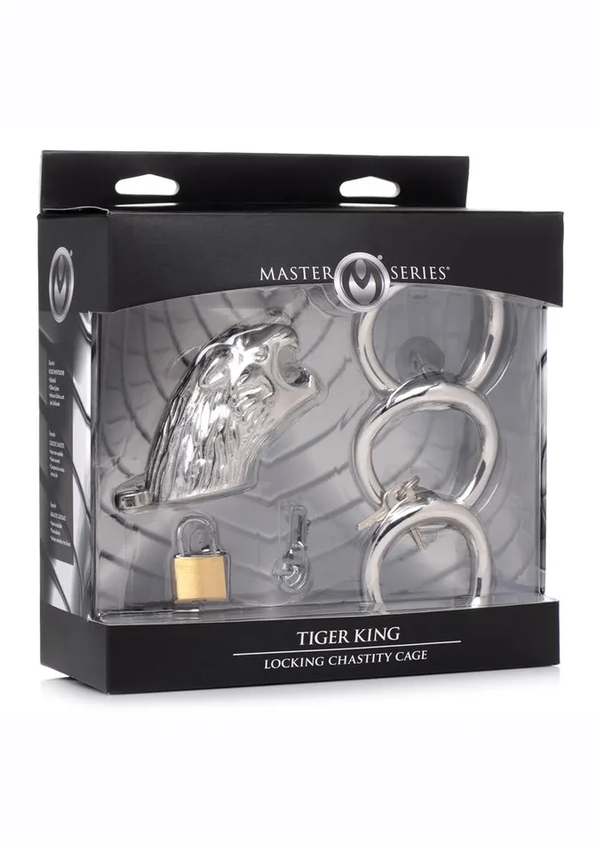 Male Sex Toys Master Series Master Series Tiger King Locking Chastity Cage