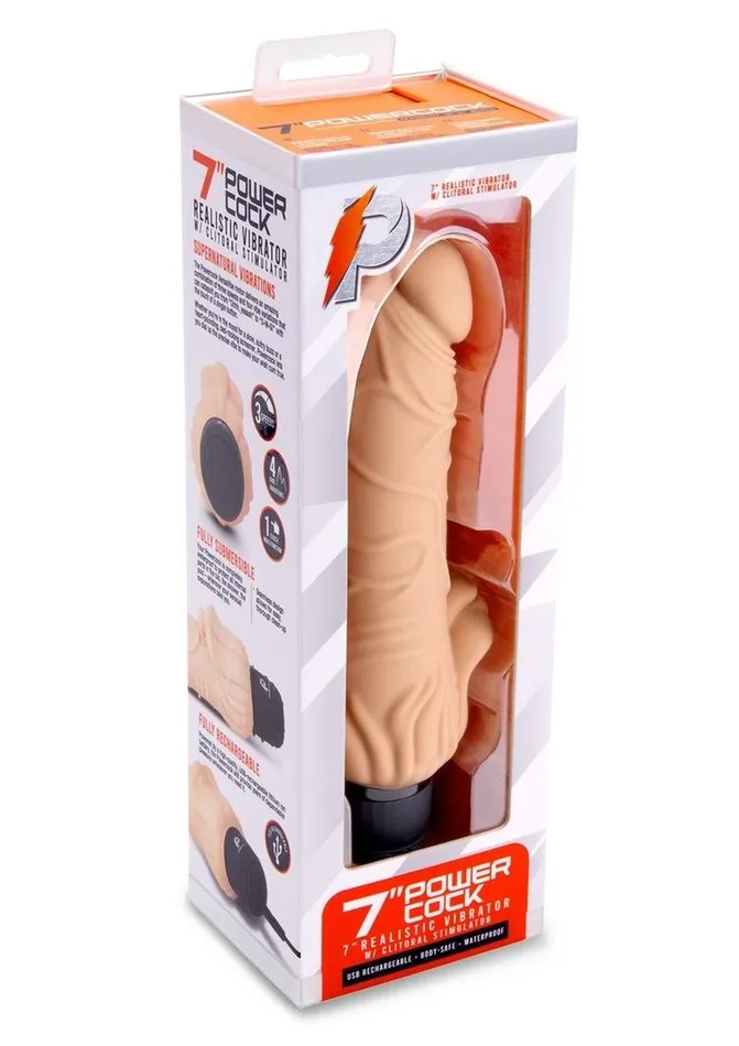 Powercocks Female Sex Toys Powercocks Silicone Realistic Vibrator with Clitoral Stimulator