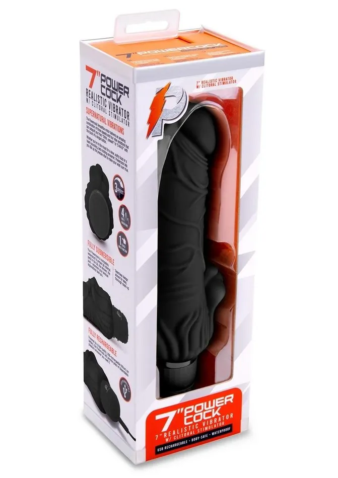Powercocks Female Sex Toys Powercocks Silicone Realistic Vibrator with Clitoral Stimulator
