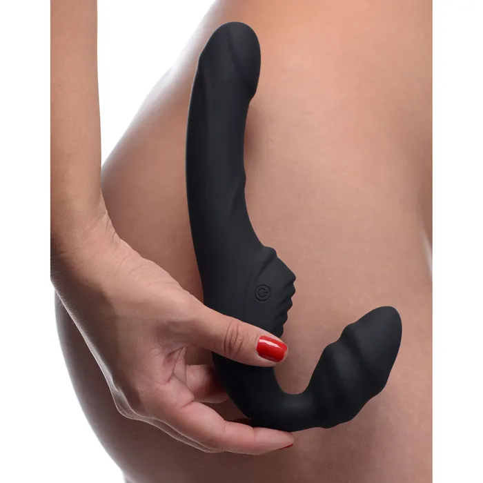Slim Rider Ribbed Vibrating Silicone Strapless StrapOn XR Brands Strap U Female Sex Toys Slim Rider Ribbed Vibrating Silicone Strapless StrapOn XR Brands Strap U Female Sex Toys