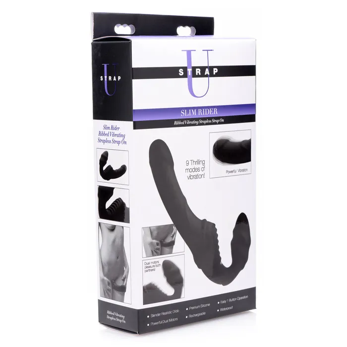 Slim Rider Ribbed Vibrating Silicone Strapless StrapOn XR Brands Strap U Female Sex Toys