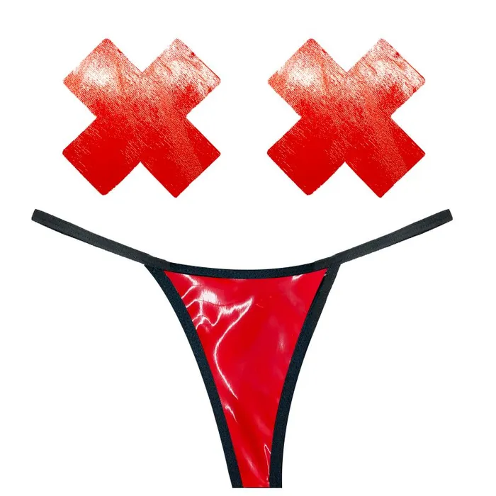 The Toolshed AU Vixen Red Wet Vinyl Pastie GString Set Anal