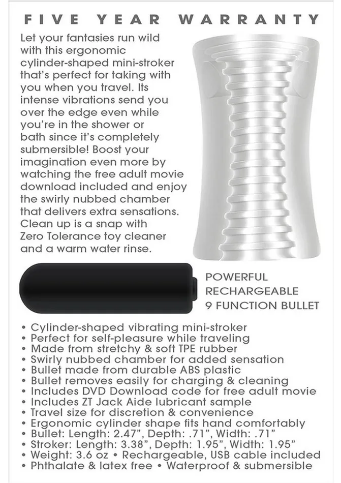 Zero Tolerance Zero Tolerance Pop Compact Textured Stroker with Rechargeable Bullet and DVD Download Male Sex Toys