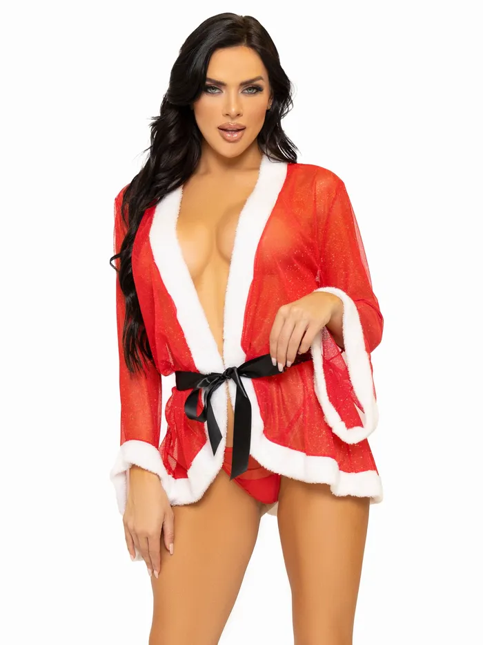 Anal Leg Avenue 3 Pc Santa Robe and GString Set Ml Red