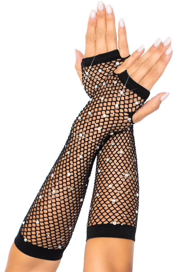 Anal Leg Avenue Rhinestone Fishnet Arm Warmers Black