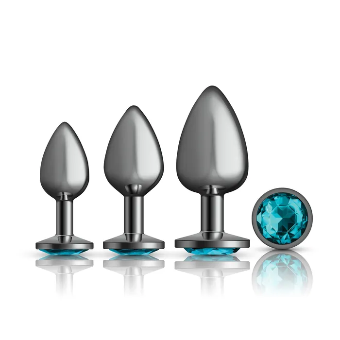 Anal Viben Cheeky Charms Metal Butt Plug Gunmetal Round Teal Anal Trainer Kit