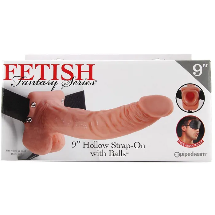 Fetish Fantasy 9 Hollow StrapOn with Balls in Flesh Pink Cherry Female Sex Toys