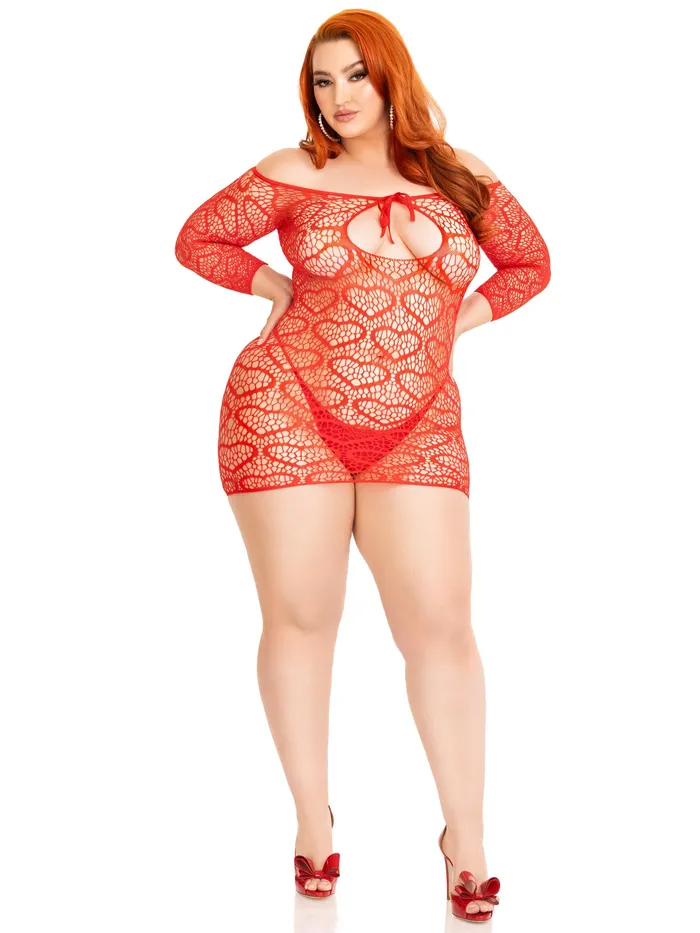 Leg Avenue Seamless Heart Net Mini Dress 1x2x Red Anal