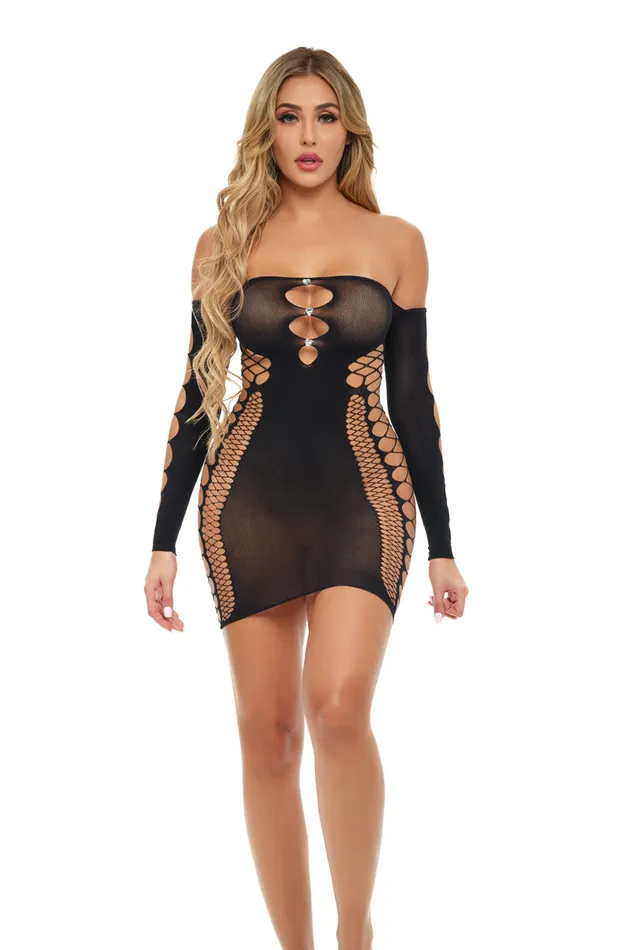 Pink Lipstick Bodystockings Playsuits Diamond Drippin Dress One Size Black