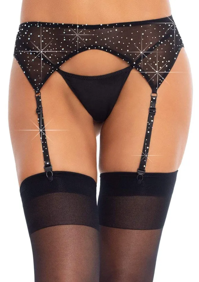 Rhinestone Garter Belt One Size Black Leg Avenue Bodystockings Playsuits