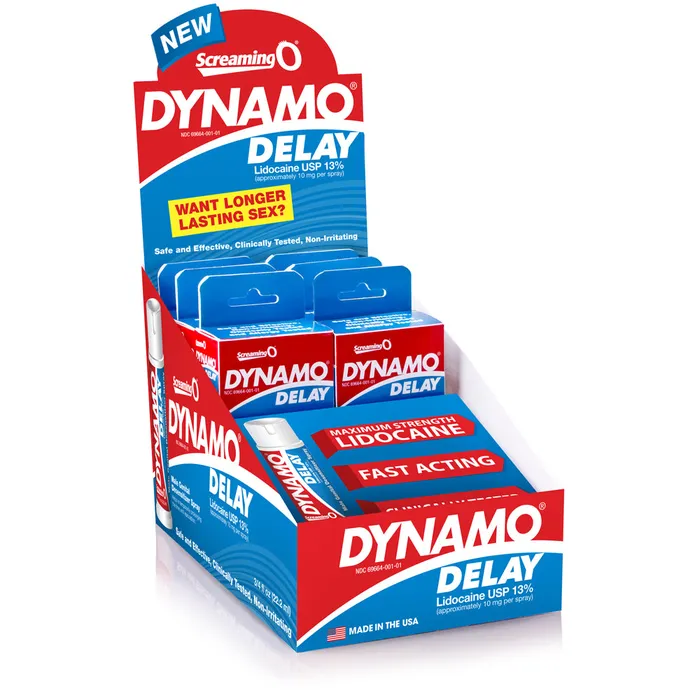 Screaming O Vibrators Dynamo Delay Spray 6 Count Display