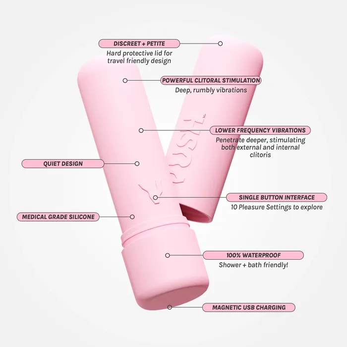 VUSH Female Sex Toys Gloss Compact Rechargeable Pink Bullet Vibrator with Travel Case VUSH Female Sex Toys Gloss Compact Rechargeable Pink Bullet Vibrator with Travel Case