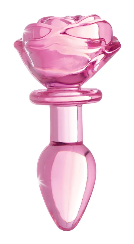 XR Brands Pink Rose Glass Anal Plug Small Anal